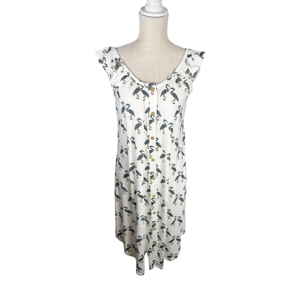NWT Kate Quinn The Woods Modal Button Front Nightgown Women's Small Bird Print